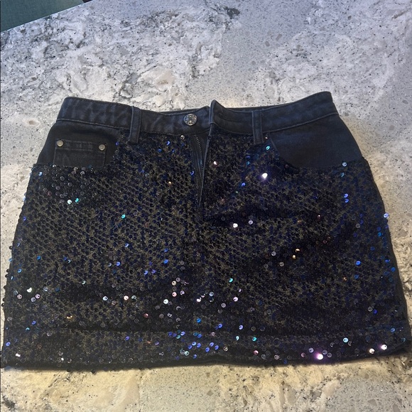 Mustard Seed Dresses & Skirts - Mustard Seed Black Sequin Denim Mini Skirt S